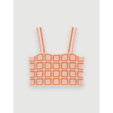 Women Top With Crochet Straps - Orange