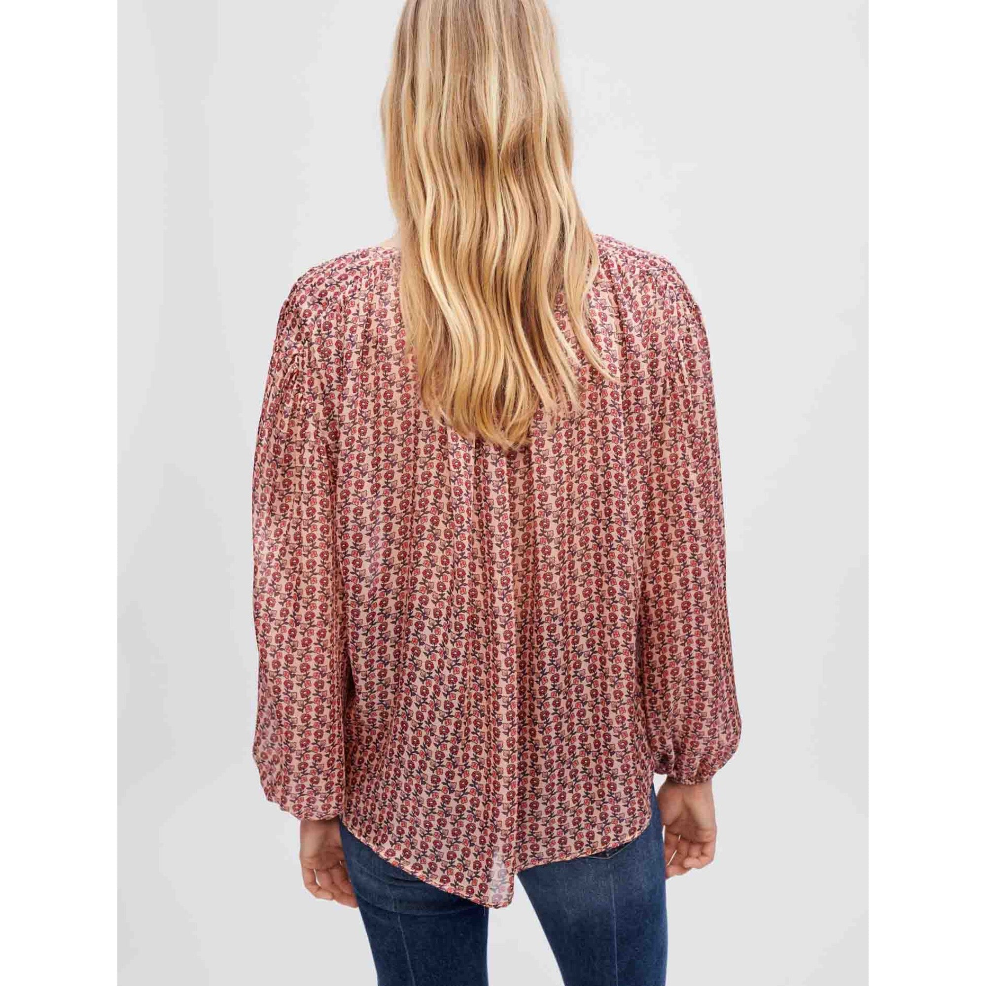 Women Fluid Top Printed With Mini Flowers - Mini Flowers Dark Pink