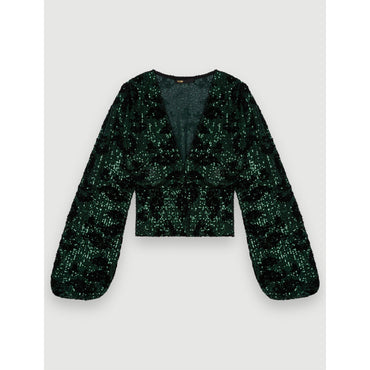 Women Sequin-Embroidered Top - Green