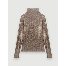 Women Long-Sleeved Stretch Top With Sequins - Gold