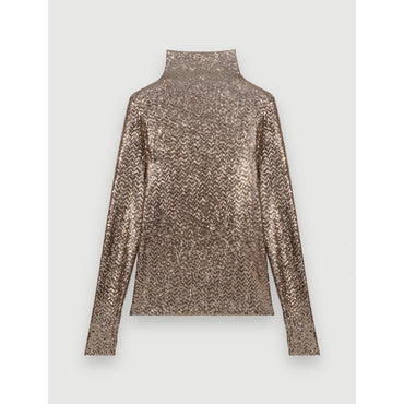 Women Long-Sleeved Stretch Top With Sequins - Gold