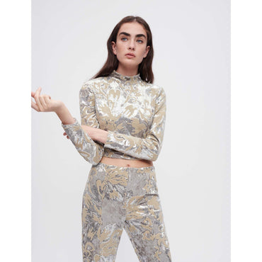 Women Sequin-Embroidered Velvet Crop Top - Silver