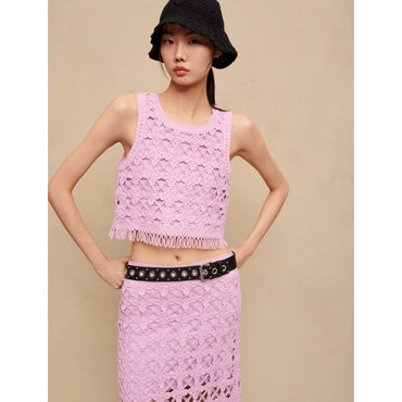 Women Crochet Crop Top - Parma Violet