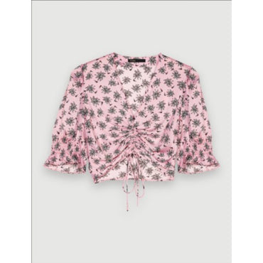 Women Palm-Tree Print Crop Top - Pink Palm Tree