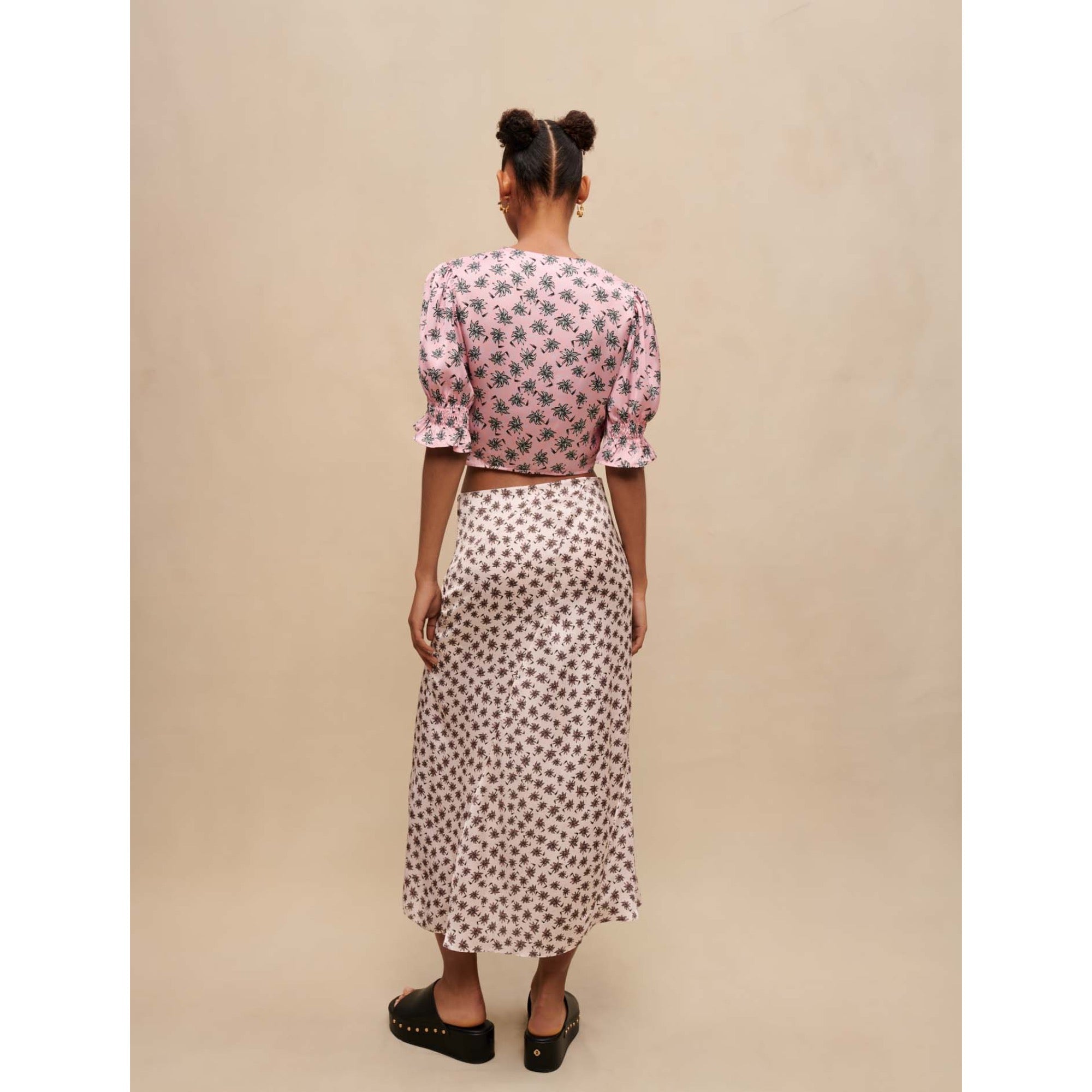 Women Palm-Tree Print Crop Top - Pink Palm Tree