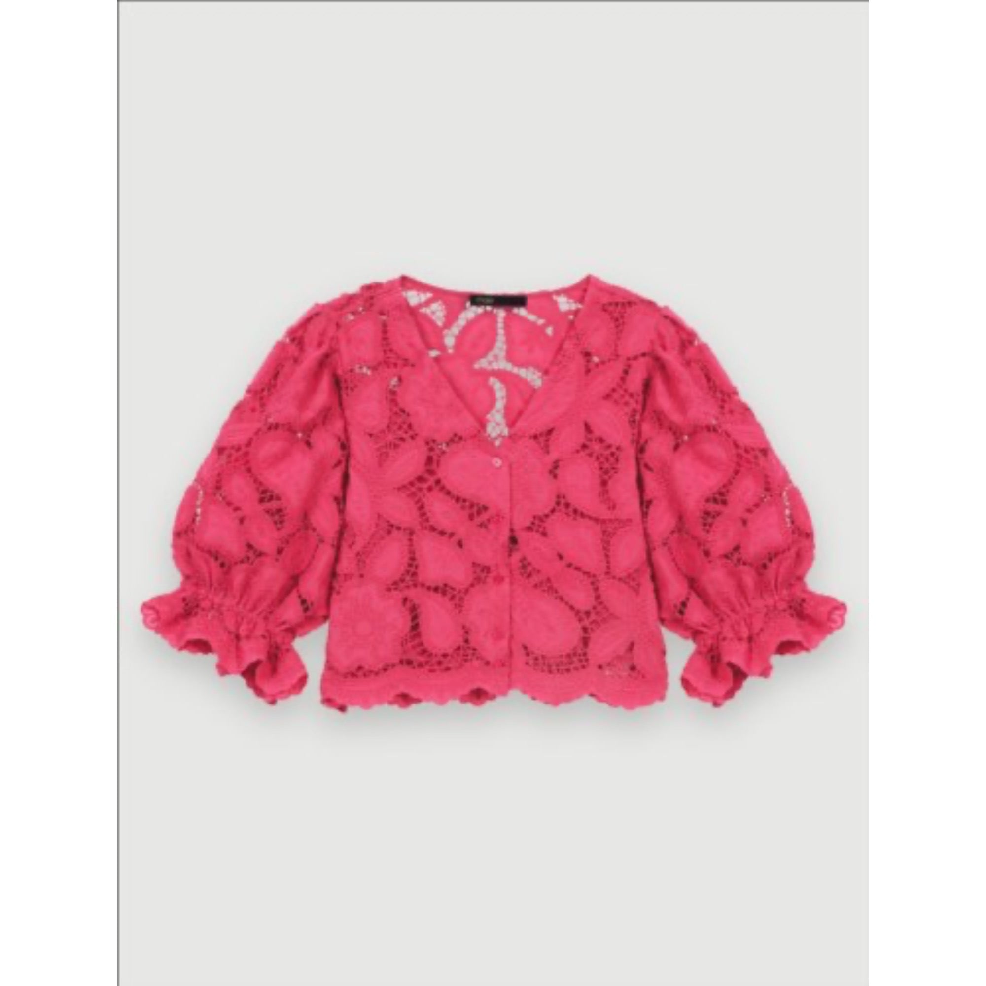 Women Openwork Short Shirt - Fuchsia
