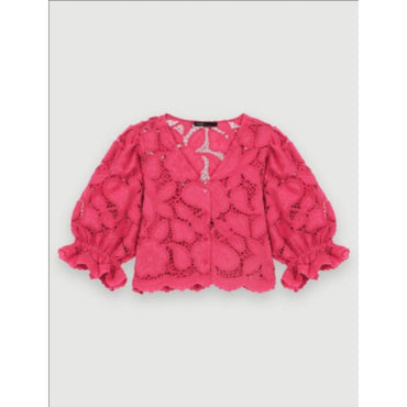 Women Openwork Short Shirt - Fuchsia