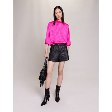 Women Satin Jacquard Blouse - Fuchsia