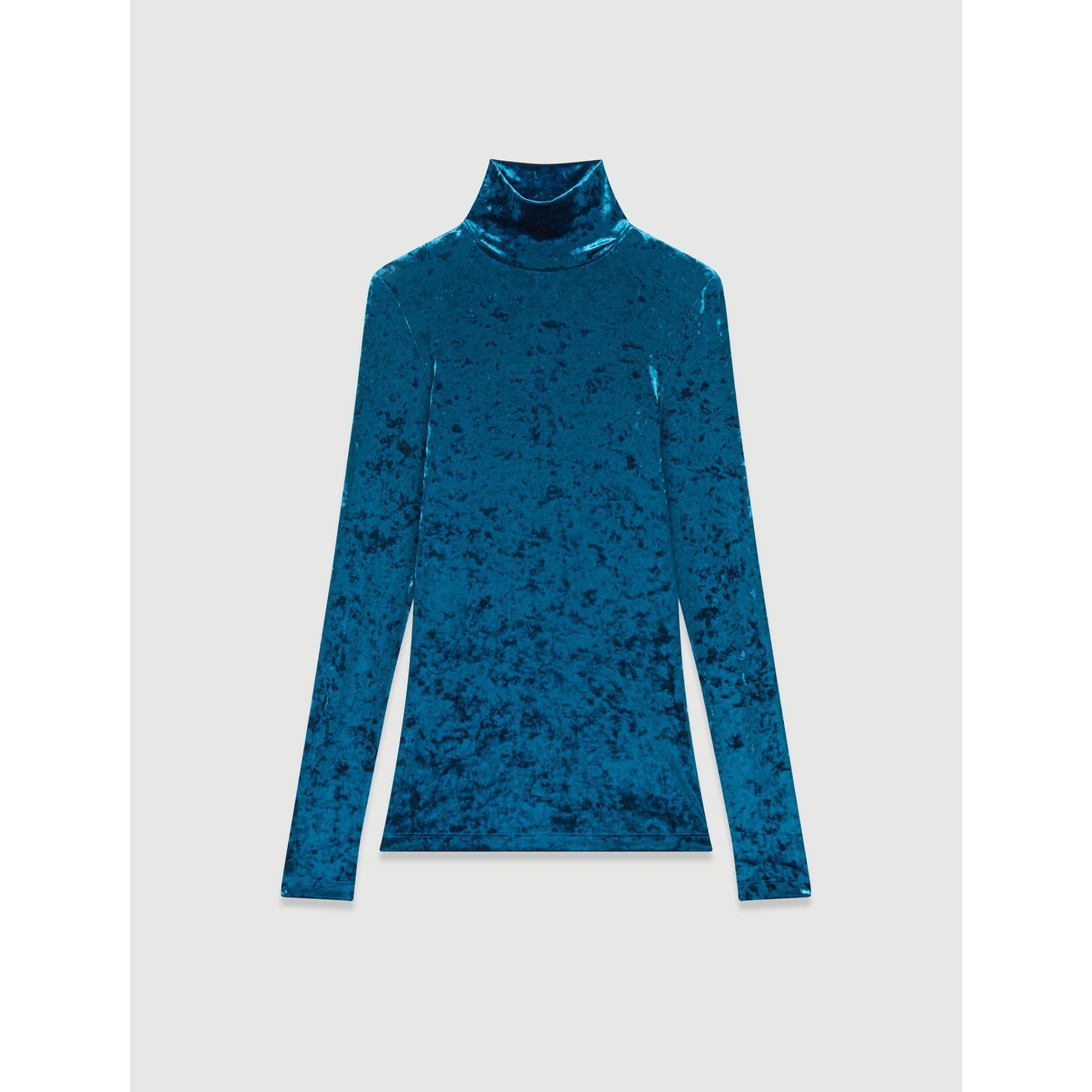 Women Lightweight Crushed Velvet Polo-Neck - Blue