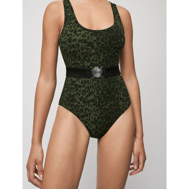 Women Printed Sports Bodysuit - Khaki Leopard Print