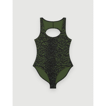 Women Printed Sports Bodysuit - Khaki Leopard Print