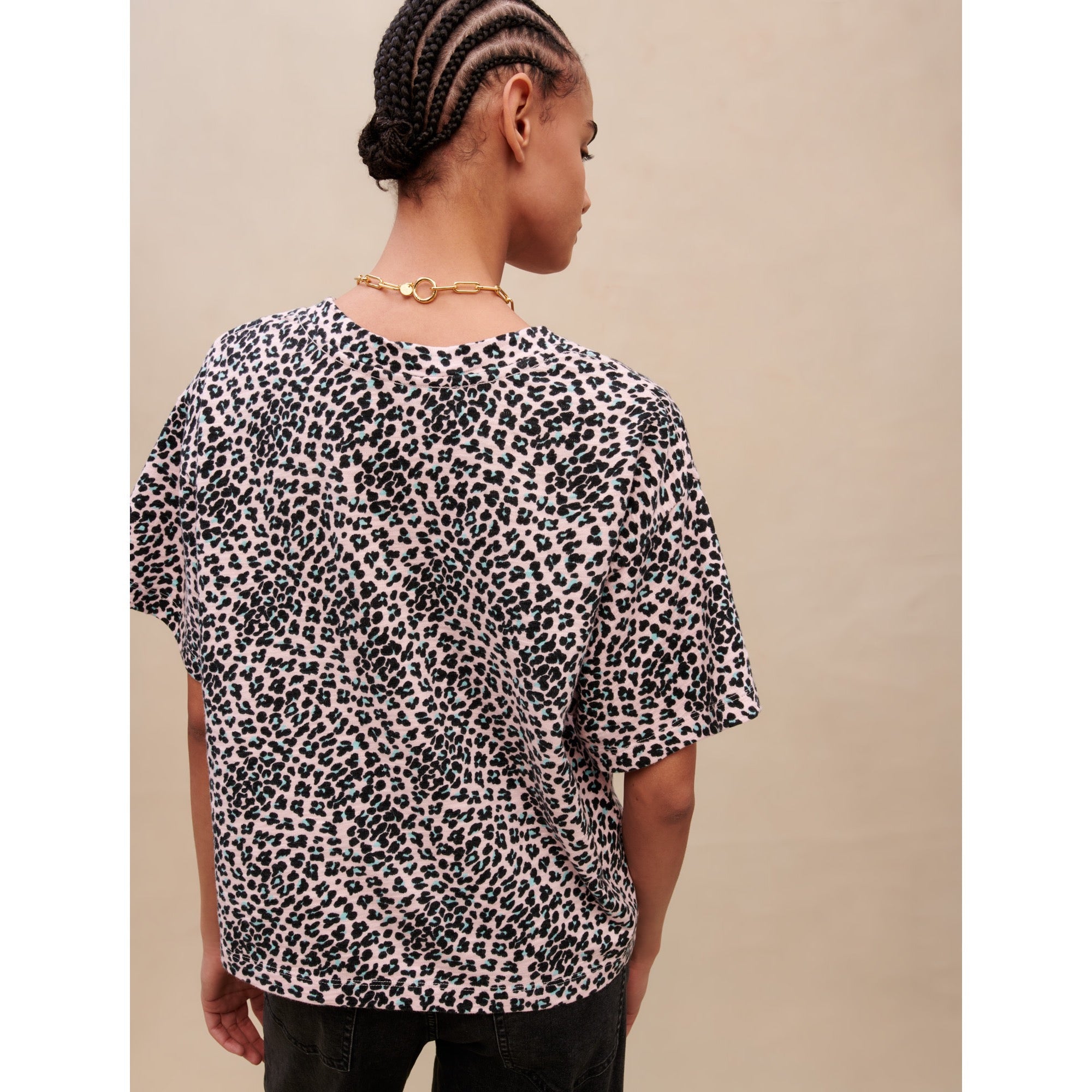 Women Leopard Print Cotton T-Shirt - Light Pink Leopard