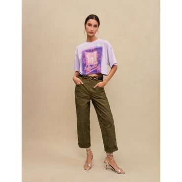 Women Palm-Tree Print Short T-Shirt - Parma Violet