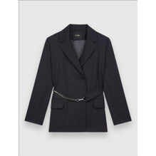 Women Tailored Jacket With Chain Belt - Navy