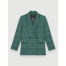 Women Double-Breasted Checked Jacket - Green