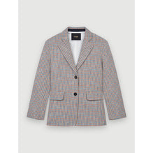 Women Houndstooth Pattern Suit Jacket - Blue