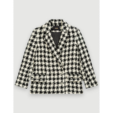 Women Wide, Thick Houndstooth Jacket - Black / White