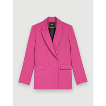 Women Double-Breasted Stretch Suit Jacket - Rosewood