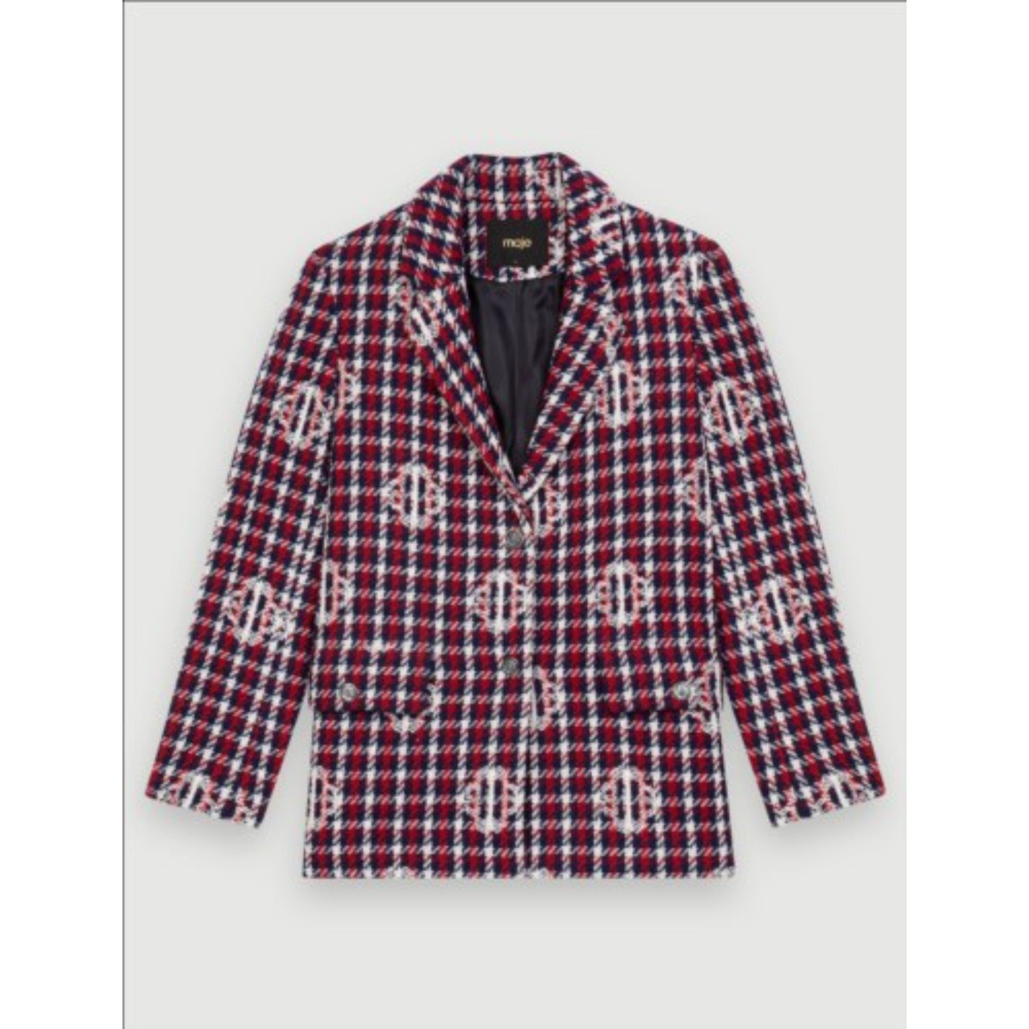 Women Clover Plaid Jacquard Jacket - Navy/Red