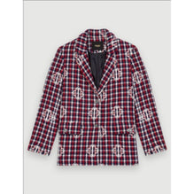 Women Clover Plaid Jacquard Jacket - Navy/Red