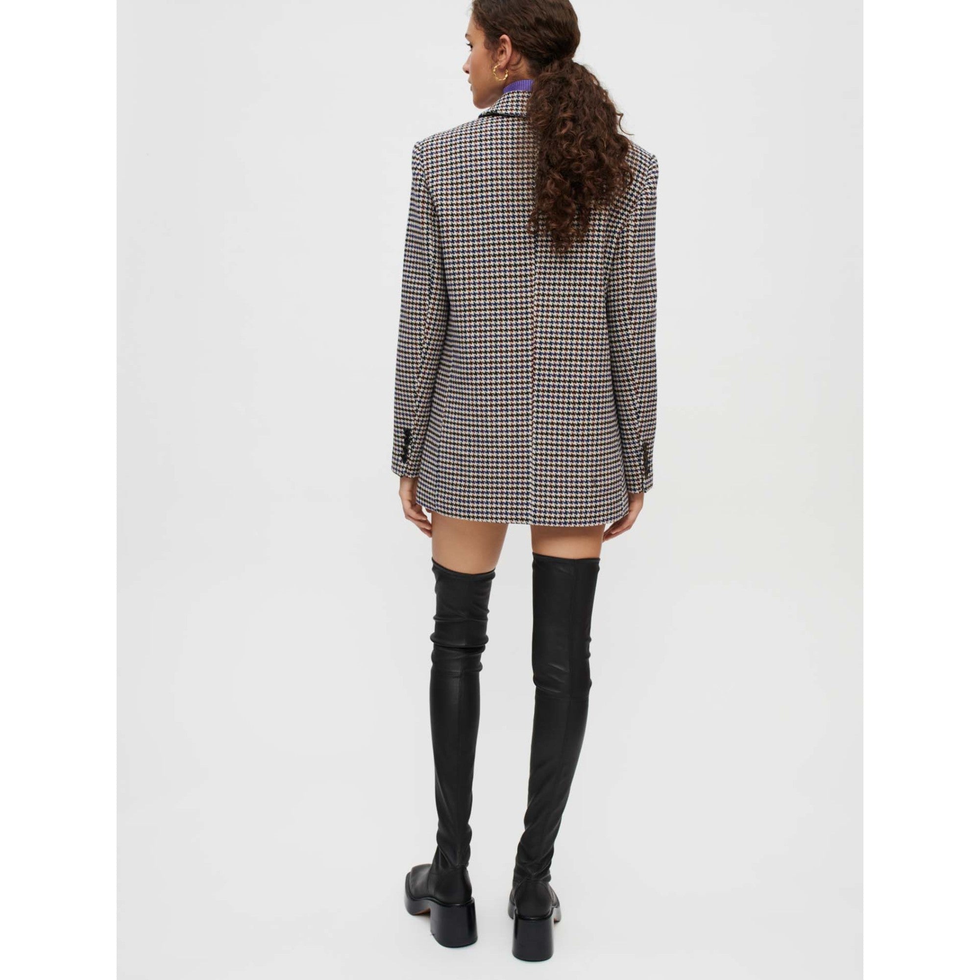 Women Wide, Thick Houndstooth Jacket - Blue