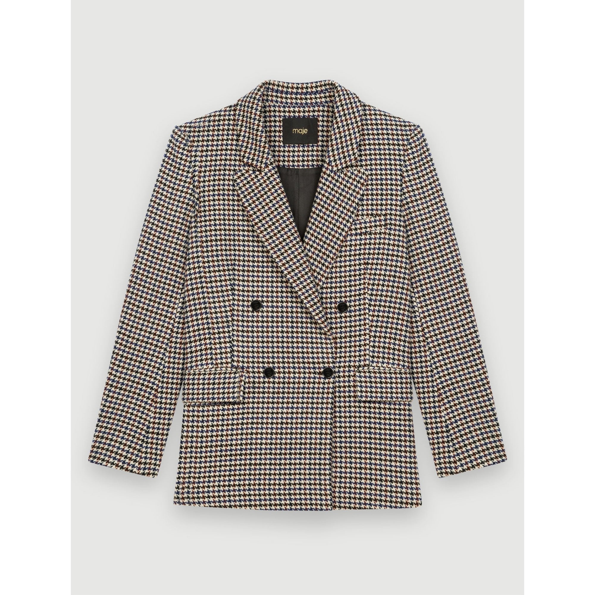 Women Wide, Thick Houndstooth Jacket - Blue