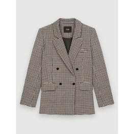 Women Wide, Thick Houndstooth Jacket - Blue