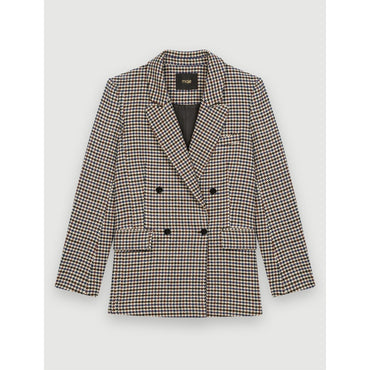 Women Wide, Thick Houndstooth Jacket - Blue