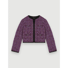 Women Purple Quilted Tweed Jacket - Purple