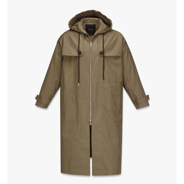 Men PHENOMENON+MCM Hooded Long Coat in Gabardine - Khaki Beige