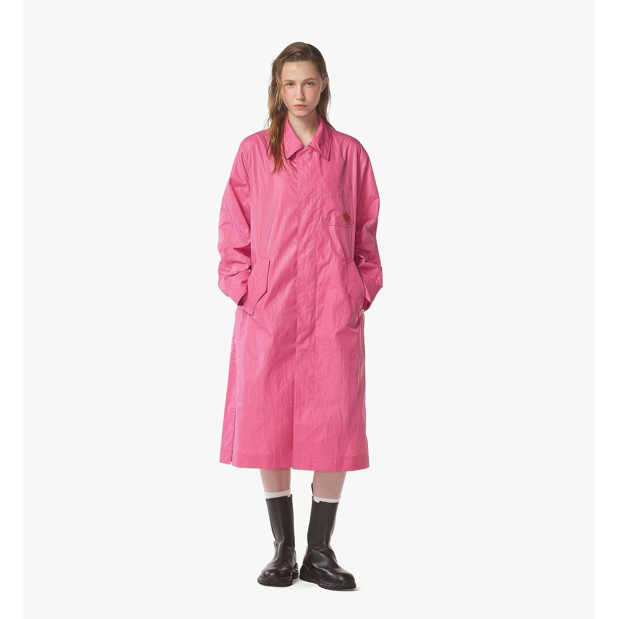 Men Oversized Coat In Crushed Nylon - Sangria Sunset