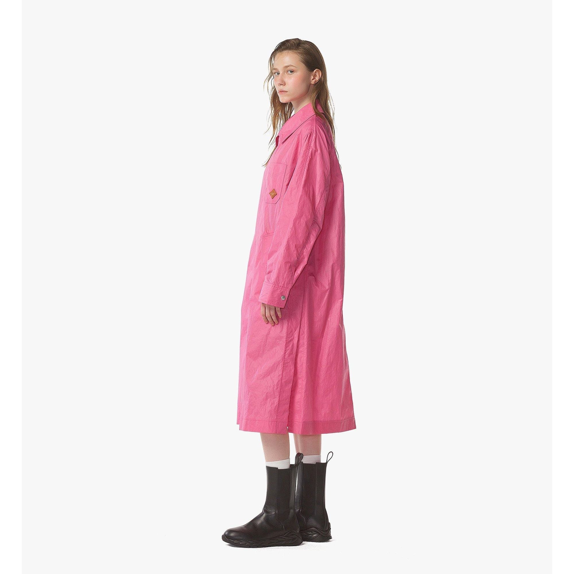 Men Oversized Coat In Crushed Nylon - Sangria Sunset