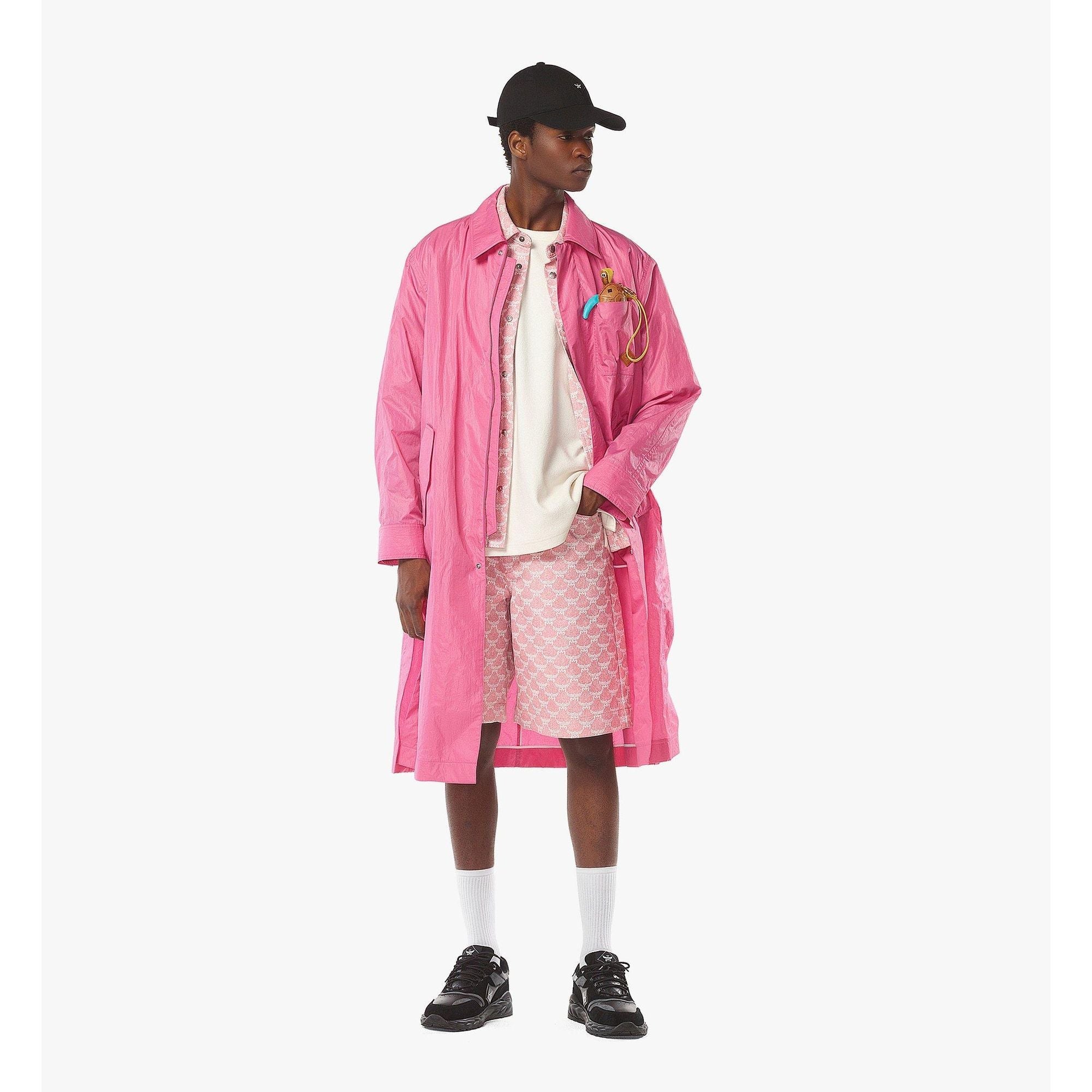 Men Oversized Coat In Crushed Nylon - Sangria Sunset