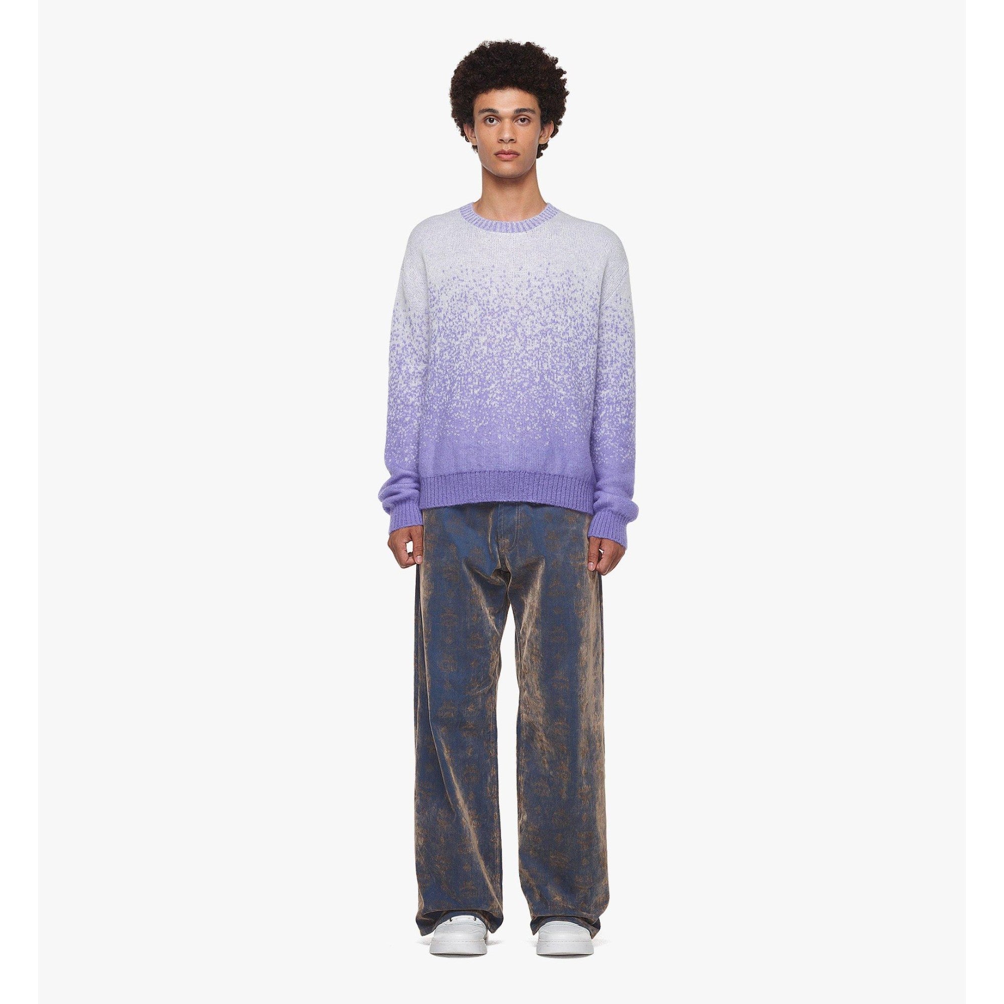 Men Jacquard Sweater in Gradation Mohair - Dahlia Purple