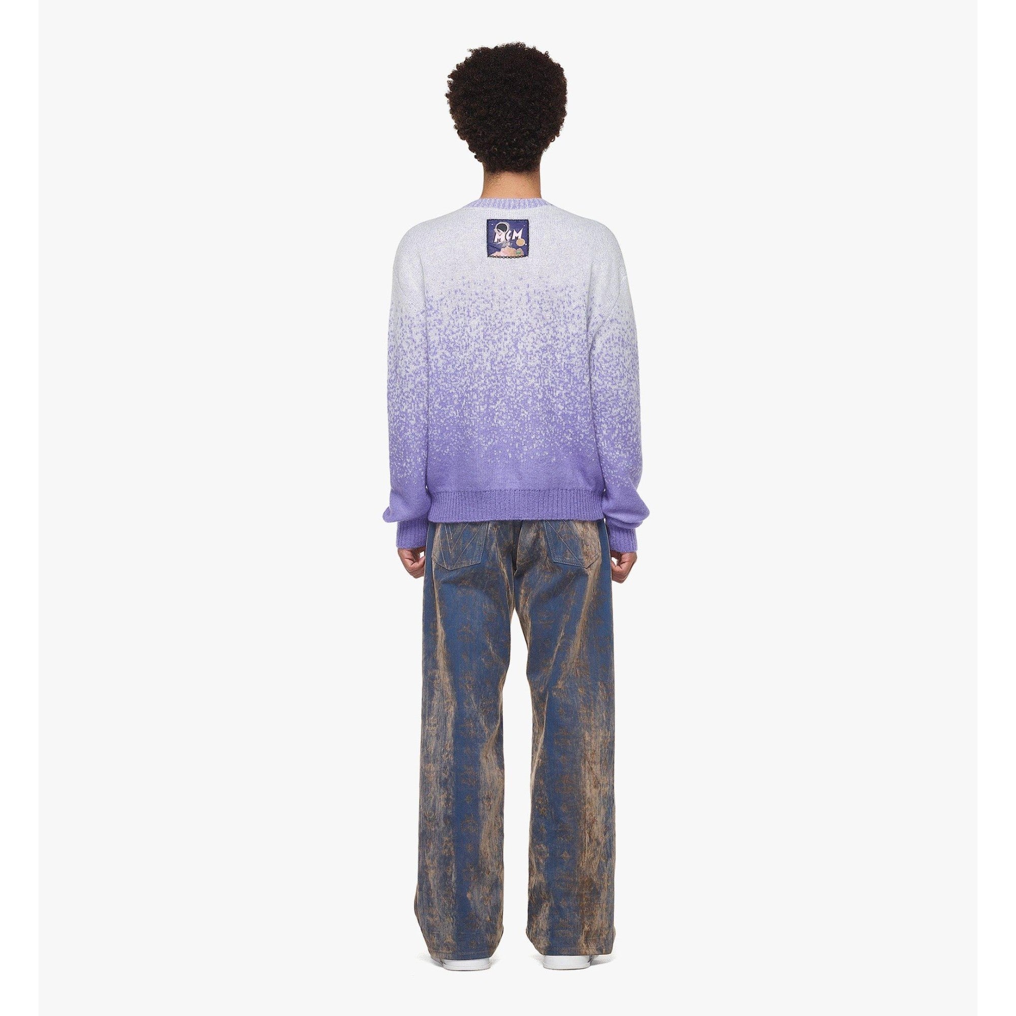 Men Jacquard Sweater in Gradation Mohair - Dahlia Purple