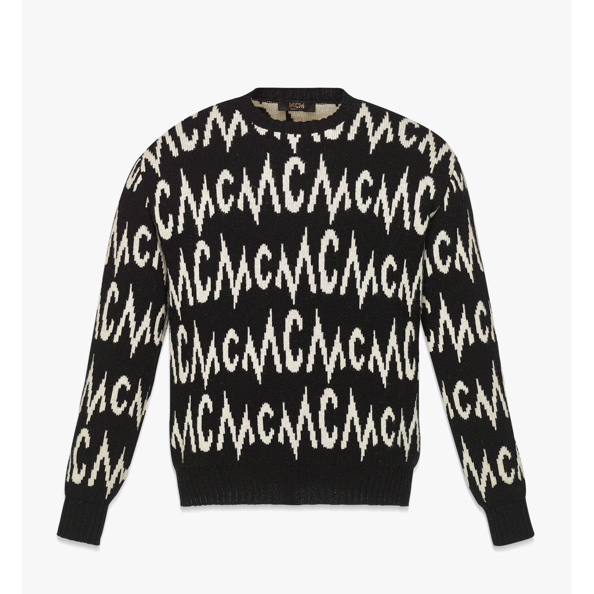 Men Monogram Jacquard Sweater in Recycled Cashmere - Black + Egret