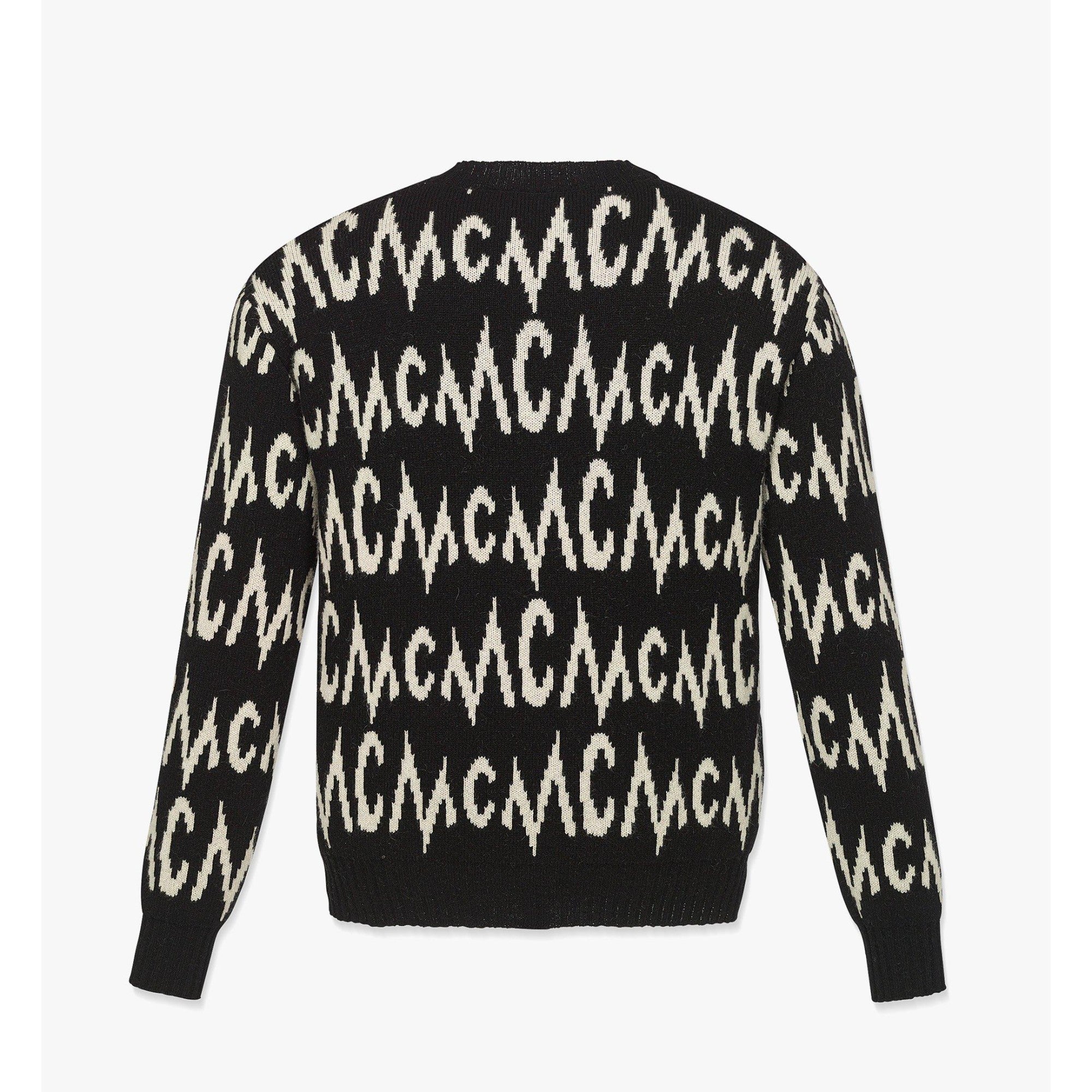 Men Monogram Jacquard Sweater in Recycled Cashmere - Black + Egret