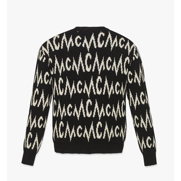 Men Monogram Jacquard Sweater in Recycled Cashmere - Black + Egret