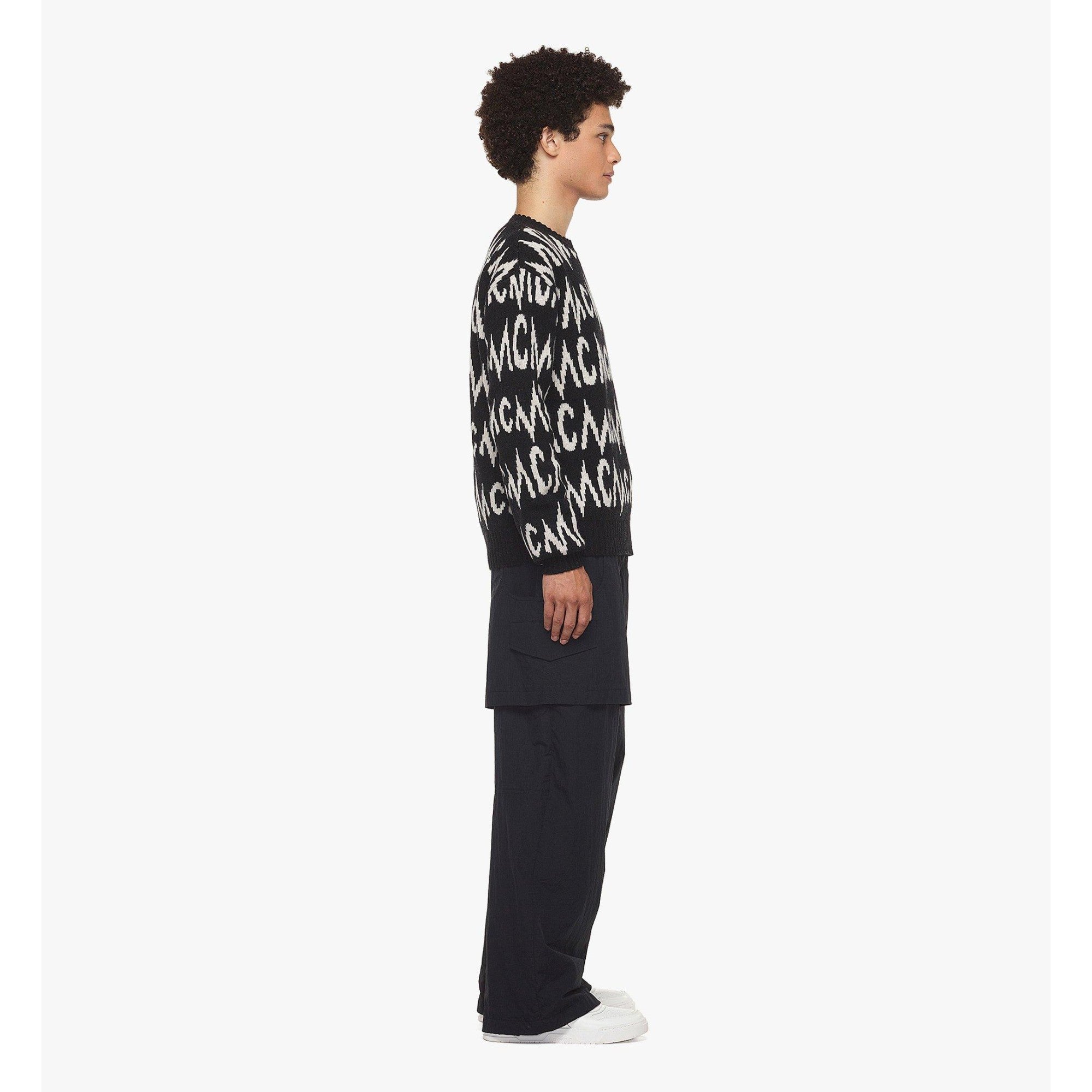 Men Monogram Jacquard Sweater in Recycled Cashmere - Black + Egret