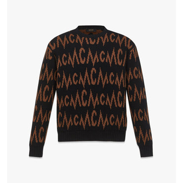 Men Monogram Jacquard Sweater in Recycled Cashmere - Black