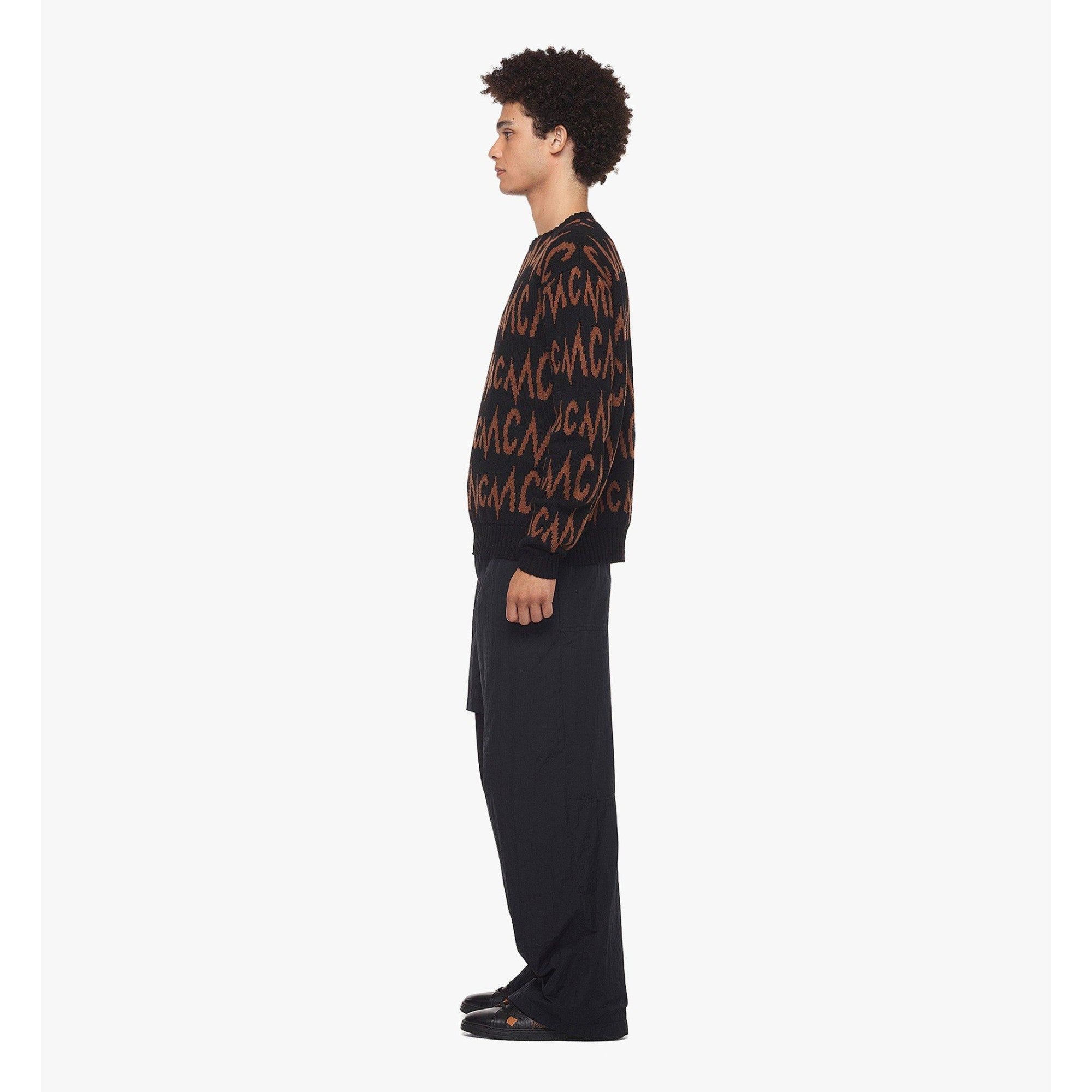 Men Monogram Jacquard Sweater in Recycled Cashmere - Black