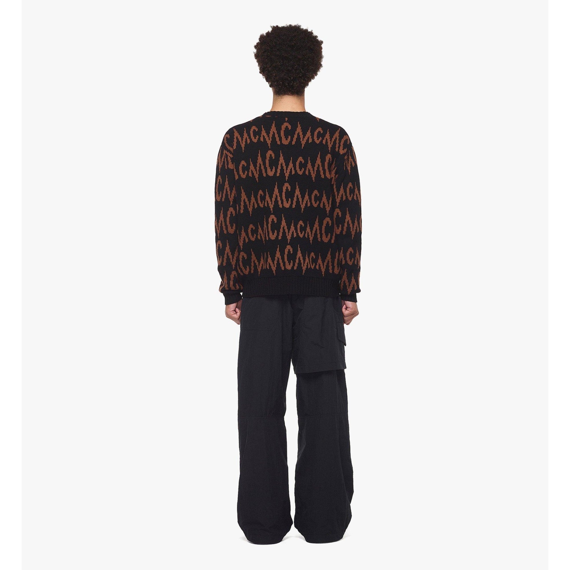 Men Monogram Jacquard Sweater in Recycled Cashmere - Black