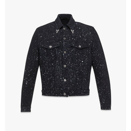 Men Galaxy Print Denim Jacket - Black