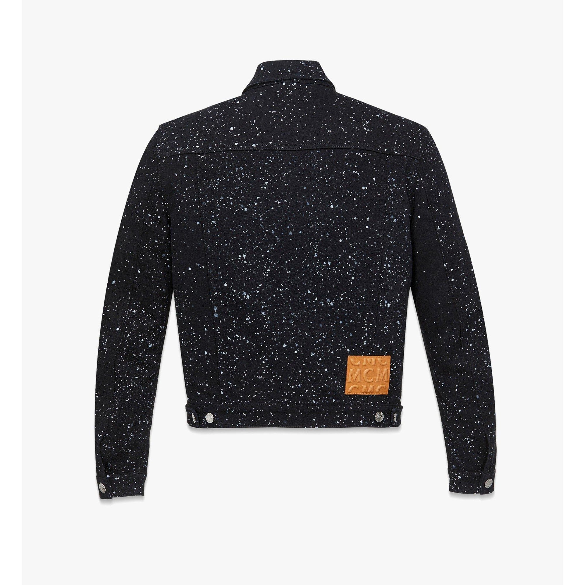 Men Galaxy Print Denim Jacket - Black