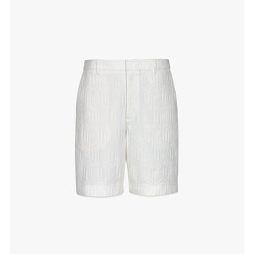 Men Cubic Jacquard Denim Shorts - White