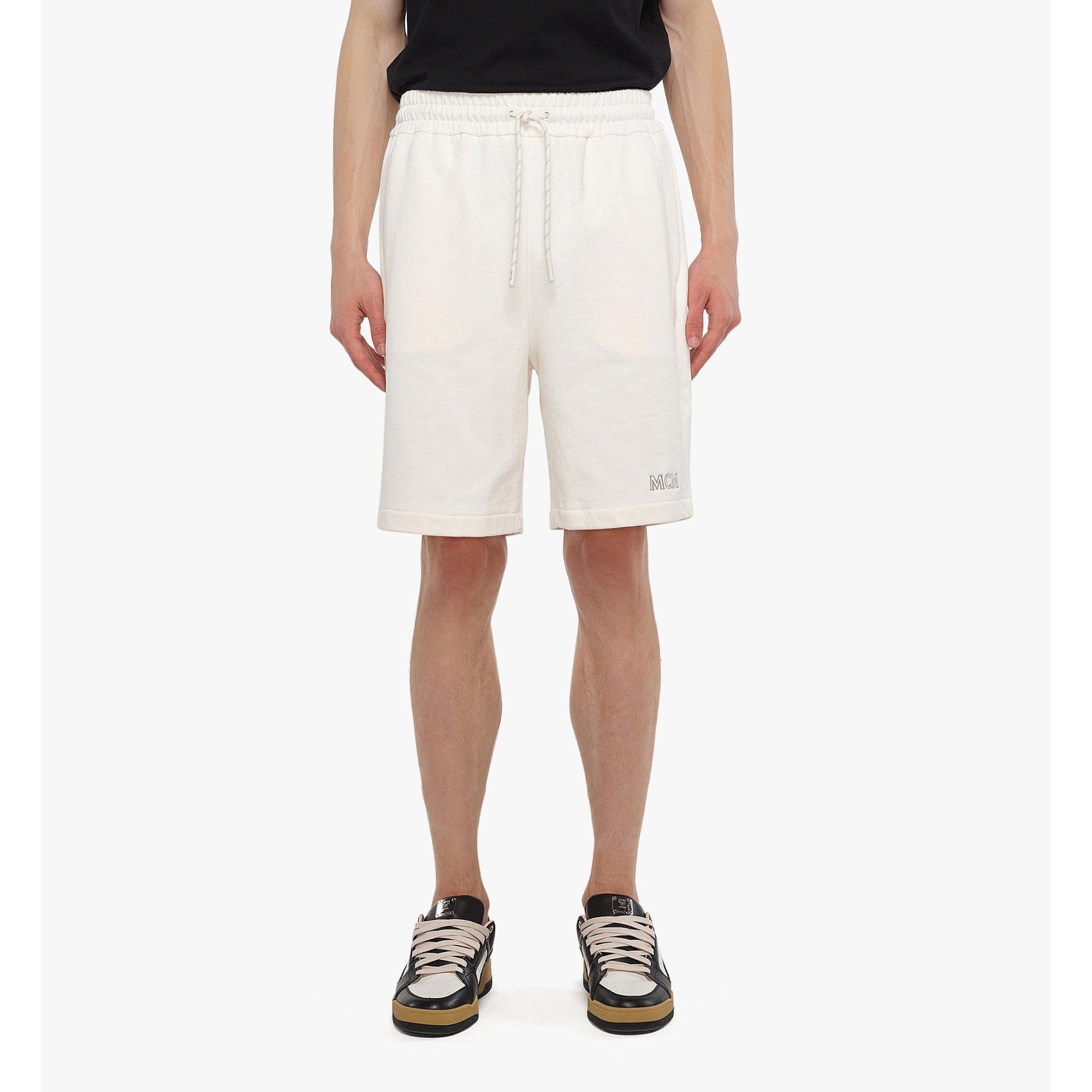 Men MCM Essentials Logo Track Shorts in Organic Cotton - Egret