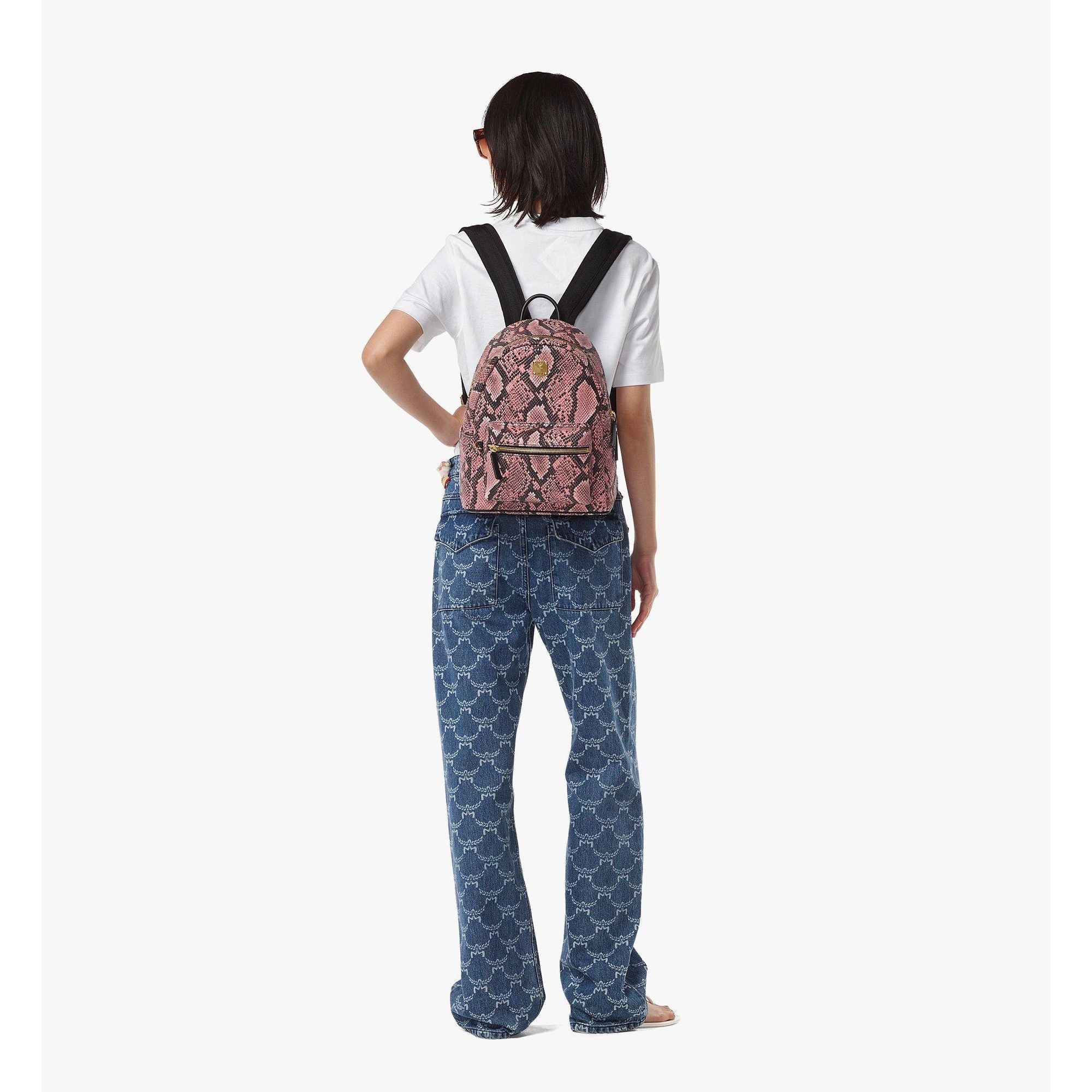 Men Stark Backpack In Python Print Canvas - Blush Pink