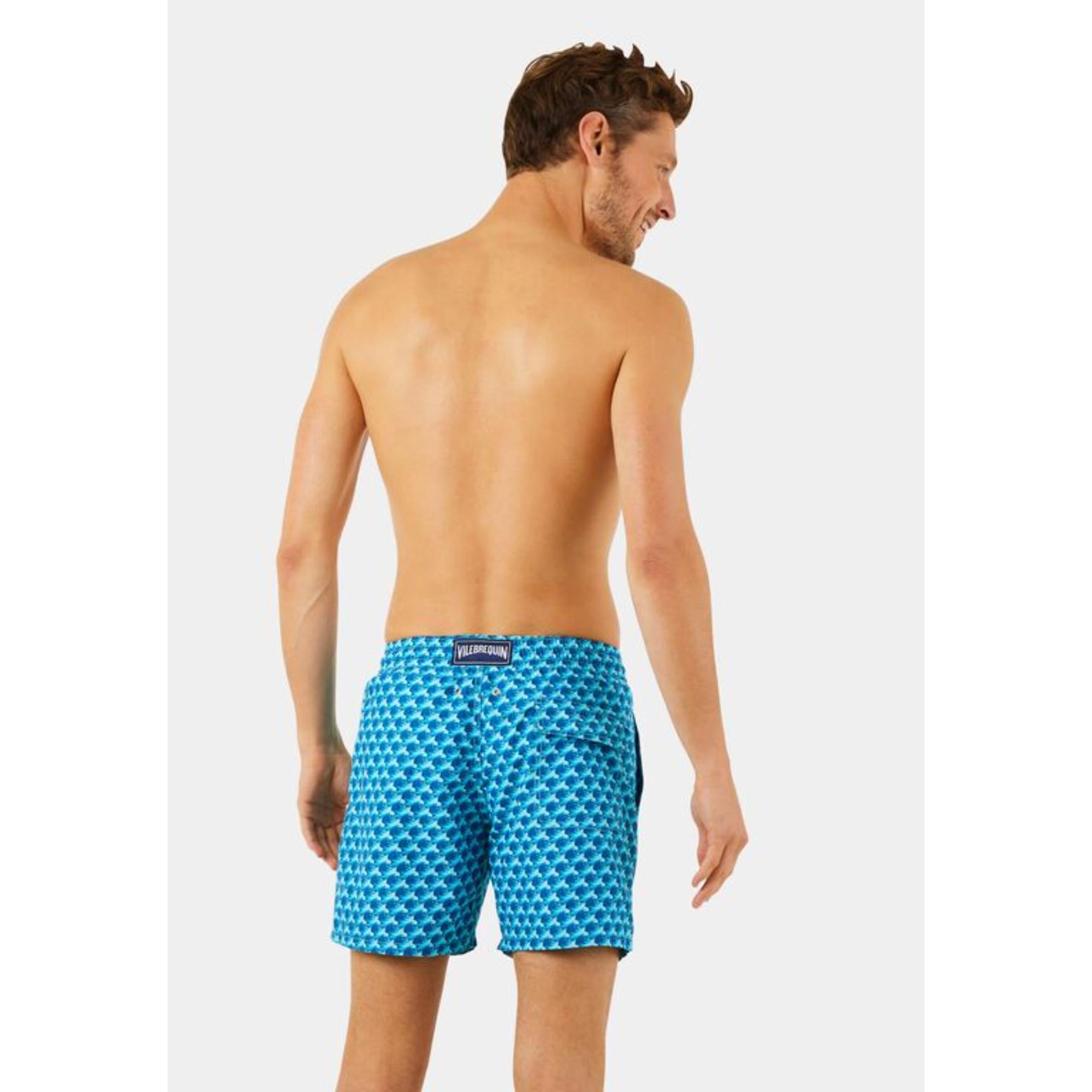 Blue Family Print Micro Waves Men Moorea Swimsuit