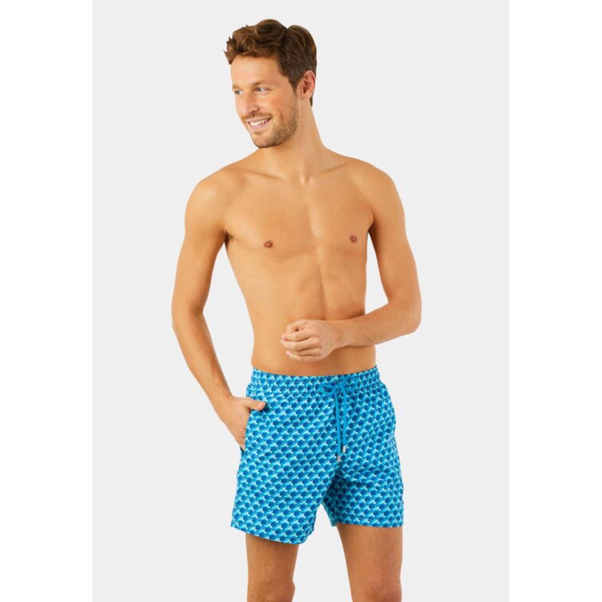 Blue Family Print Micro Waves Men Moorea Swimsuit