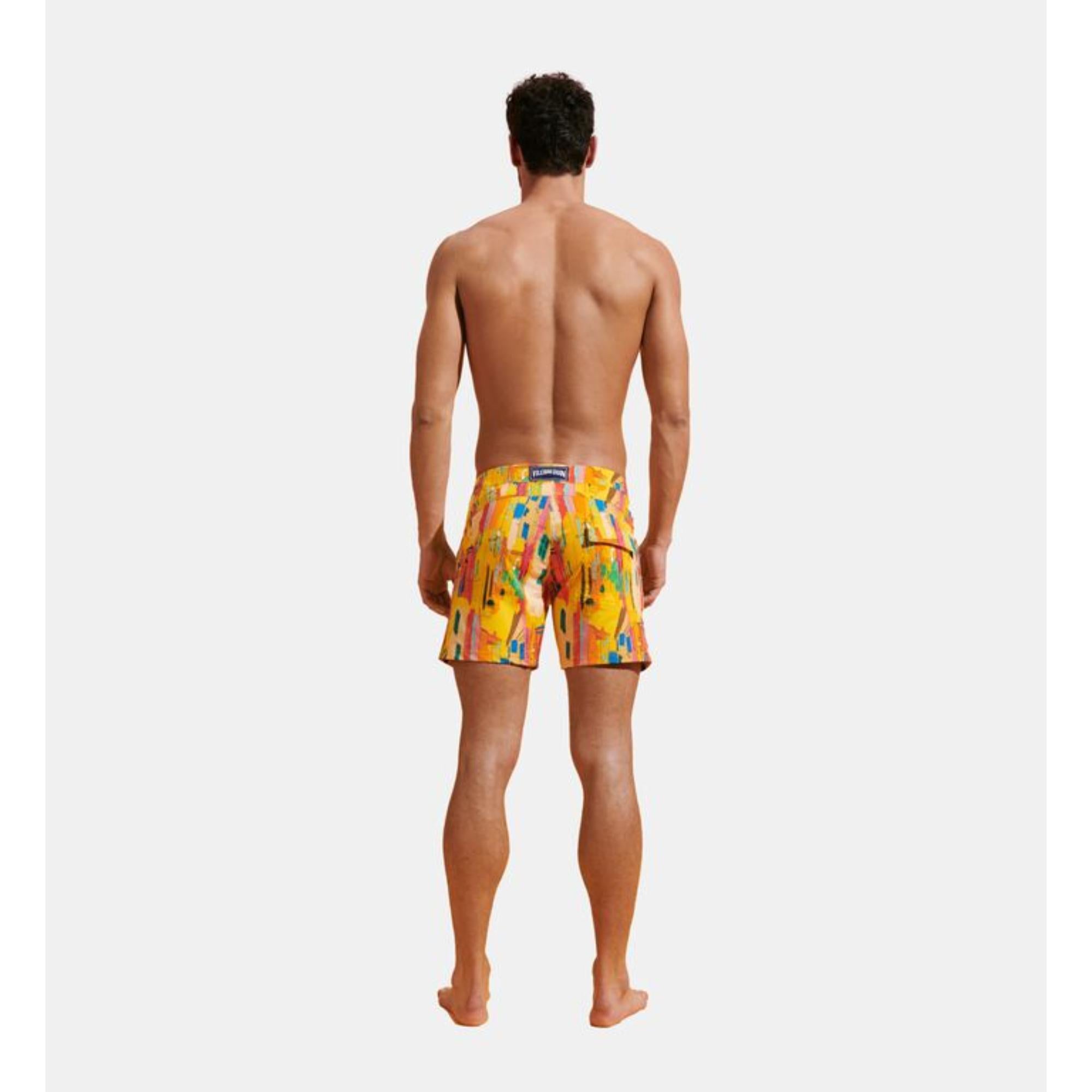 Yellow Family Print Sunny Stretch Men Merise Swimsuit